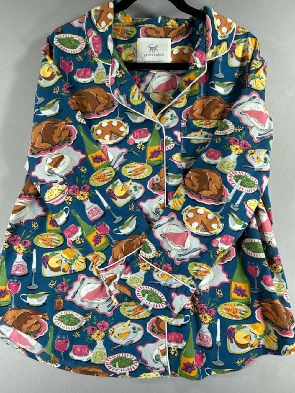 Printfresh x Anthropologie Festive Feast Thanksgiving Dinner Long Sleeve Pajama - Picture 2 of 16